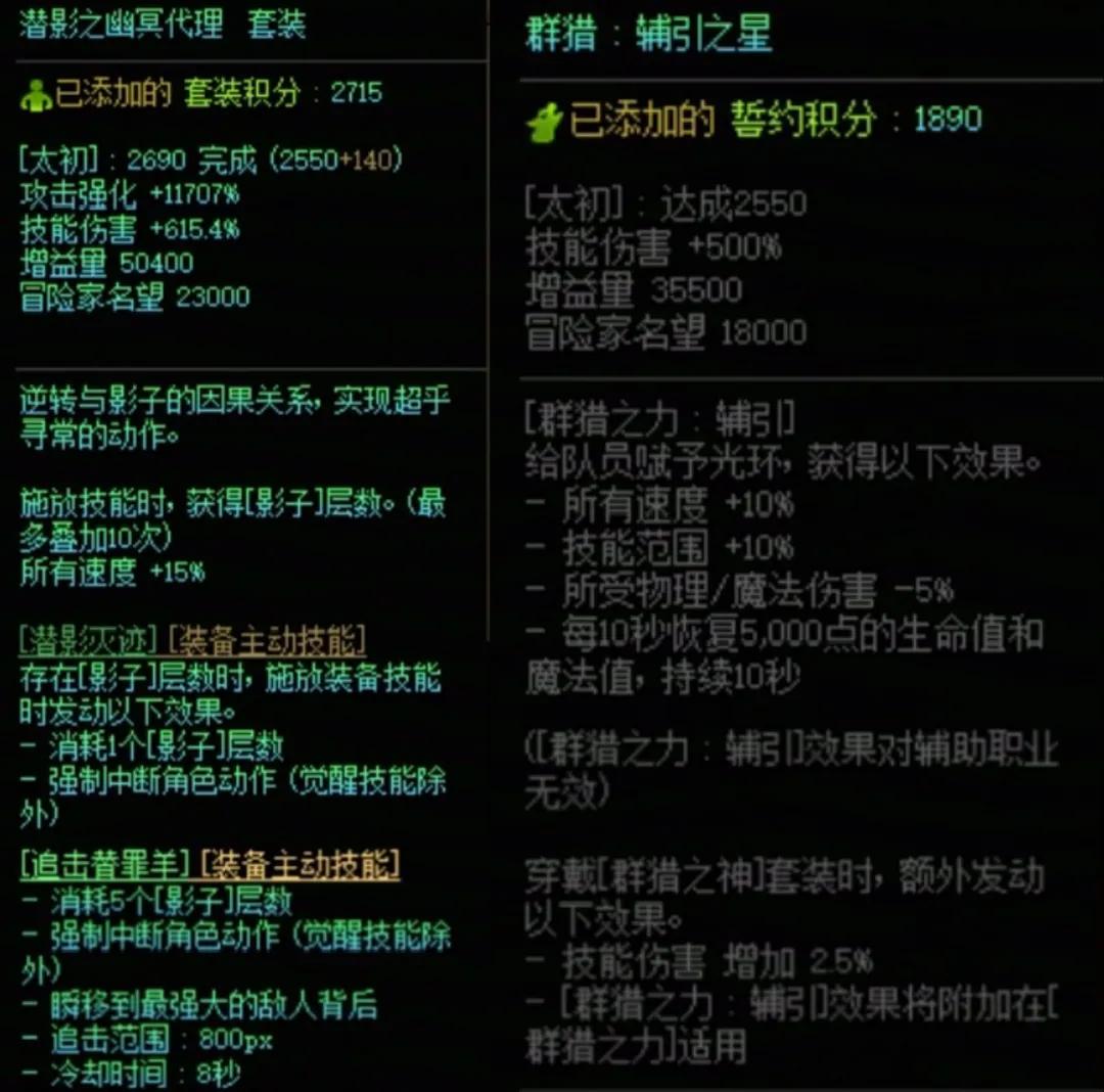 DNF潜影暗袭加群猎美学搭配属性一览