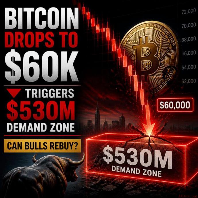 比特币跌至6万美元，触发5.3亿美元需求区——多头能否重新买入