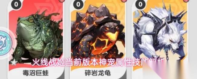 火线战姬当前版本神宠属性技能介绍当前版本神宠属性技能解析